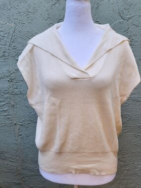 Pink Rose Sailor Collar Sweater Vest Cap Sleeve Ribbed Knit Top Cream Women's Sm